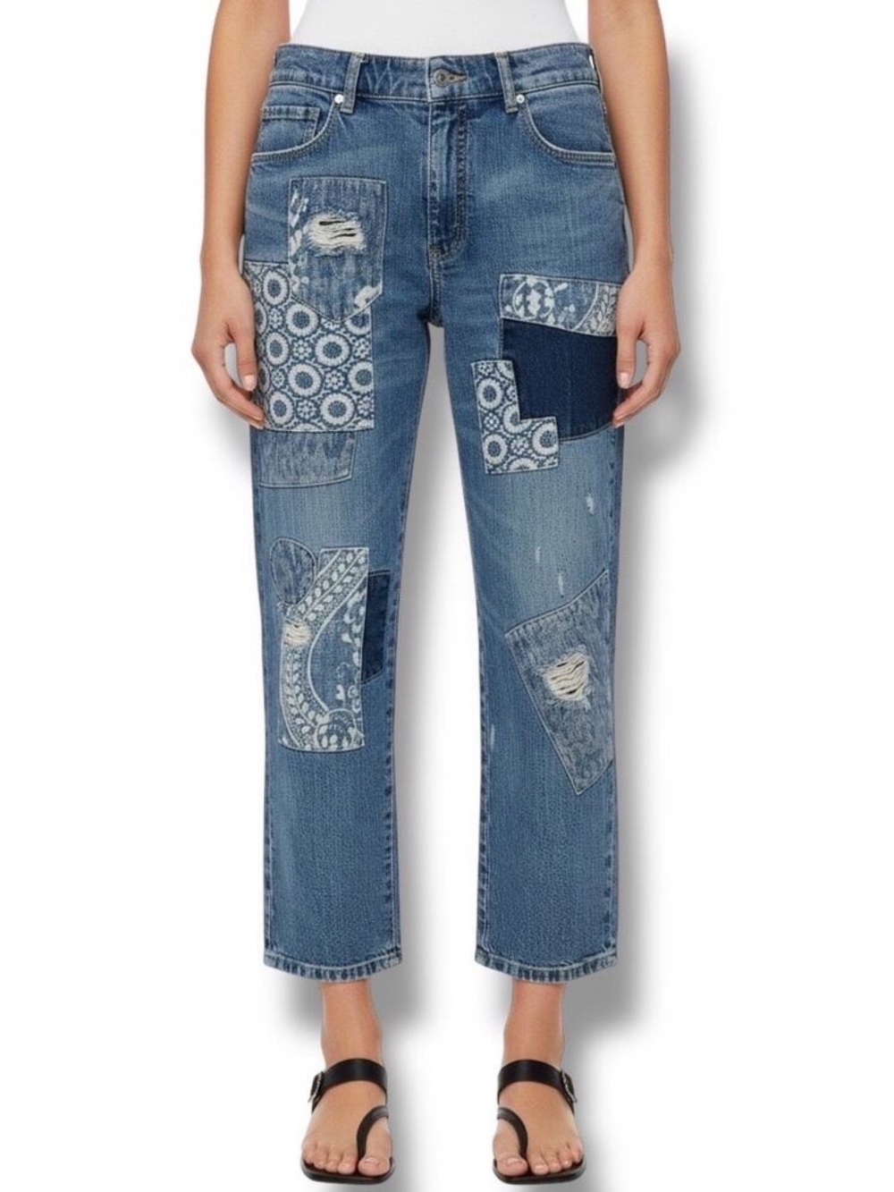 Pilcro The Borrowed Patchwork Bandana Boyfriend Jeans Distressed